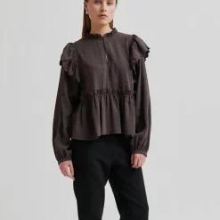 Terra Frill Blouse, chocolate plum