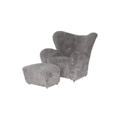 The Tired Man Lounge Chair & Ottoman, dark stained oak/green tea