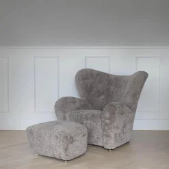 The Tired Man Lounge Chair & Ottoman, dark stained oak/green tea