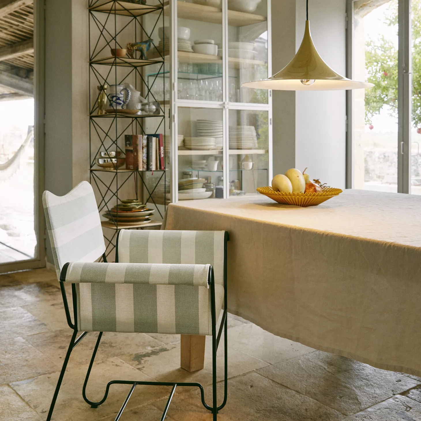 Tropique Dining Chair without Fringes, Leslie Stripe Limonta 20/classic black