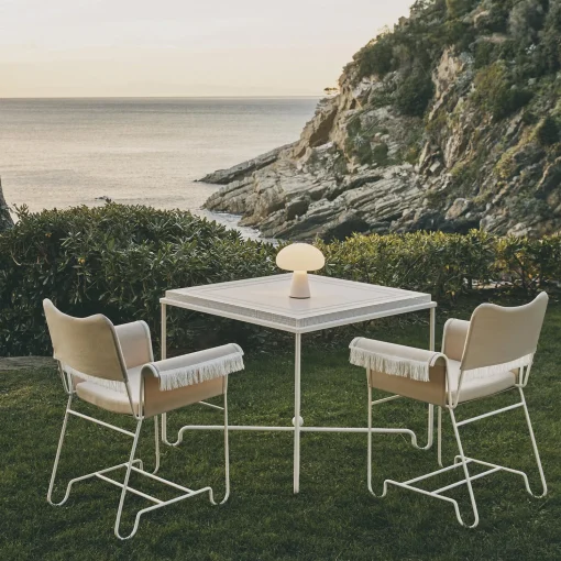 Tropique Dining Chair with Fringes, Leslie Limonta 12/classic white semi matt