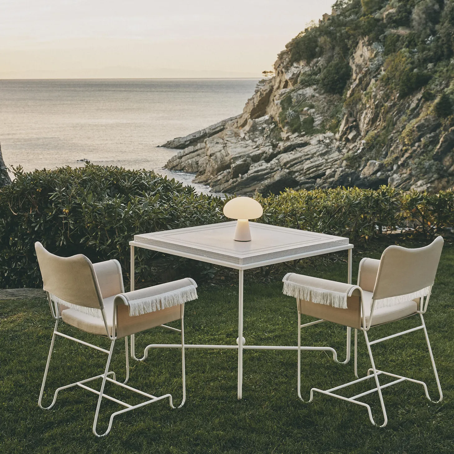 Tropique Dining Chair with Fringes, Leslie Limonta 12/classic white semi matt
