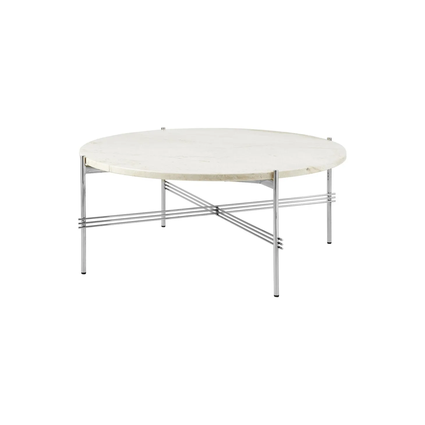 TS Coffee Table Ø80, neutral white travertine/steel