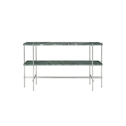 TS Console with 2 Racks, green guatemala marble/steel