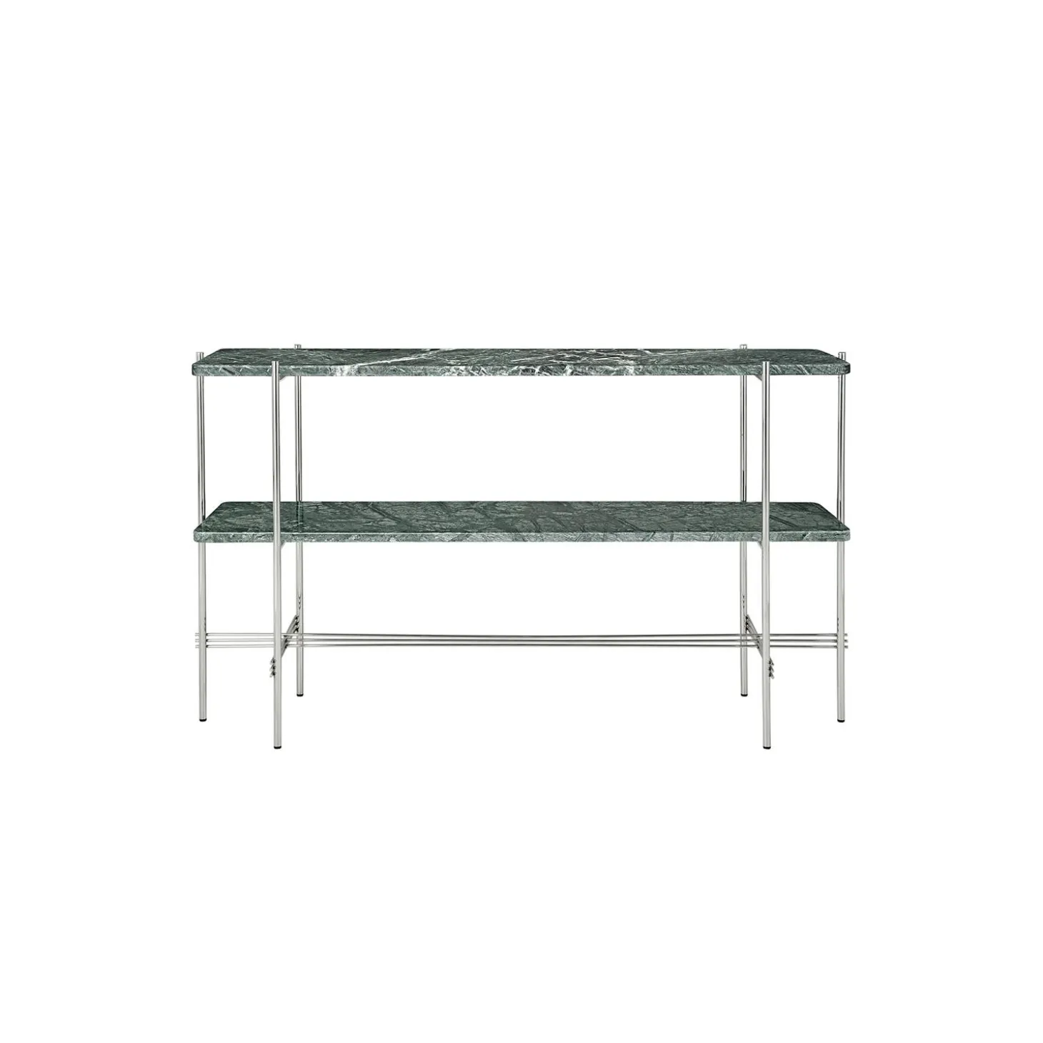 TS Console with 2 Racks, green guatemala marble/steel