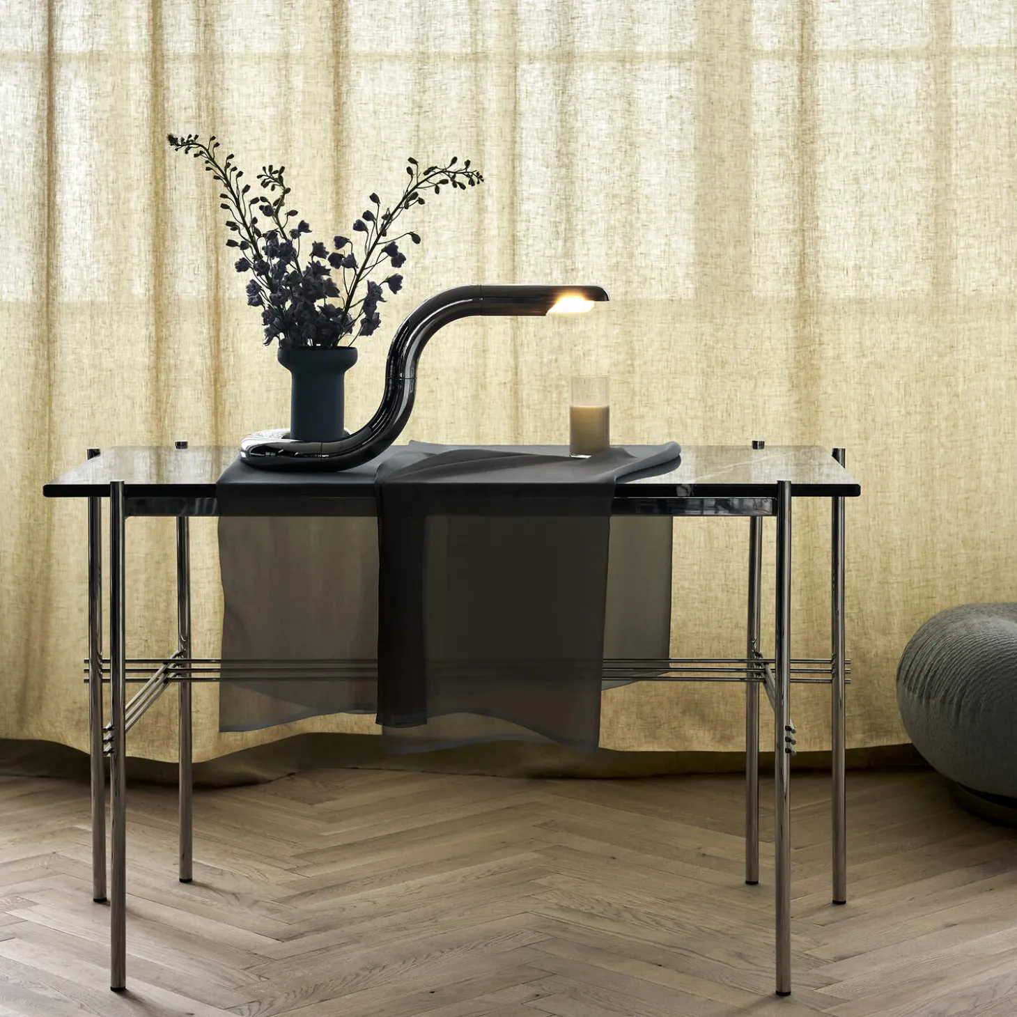 TS Desk, black marquina marble/steel