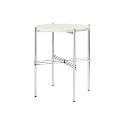 TS Side Table Round, neutral white travertine/steel