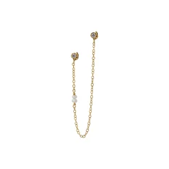 Twin Flow Earring with Stones, Chain & Pearls Single, gold