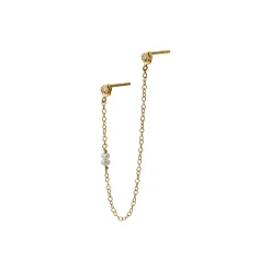 Twin Flow Earring with Stones, Chain & Pearls Single, gold