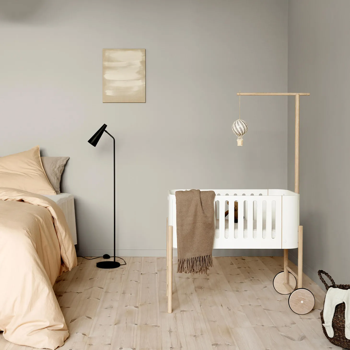 Wood co-sleeper inkl. ombyg til bænk, hvid/eg