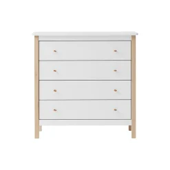 Wood kommode 4 skuffer, hvid/eg