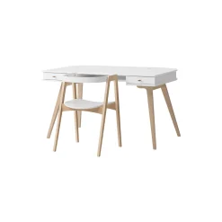 Wood skrivebord 66 cm & armstol sæt, hvid/eg