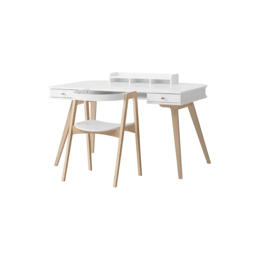 Wood skrivebord 66 cm & armstol sæt, hvid/eg