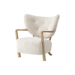 Wulff ATD2 Lounge Chair and ATD3 Pouf, sheepskin moonlight/oiled oak