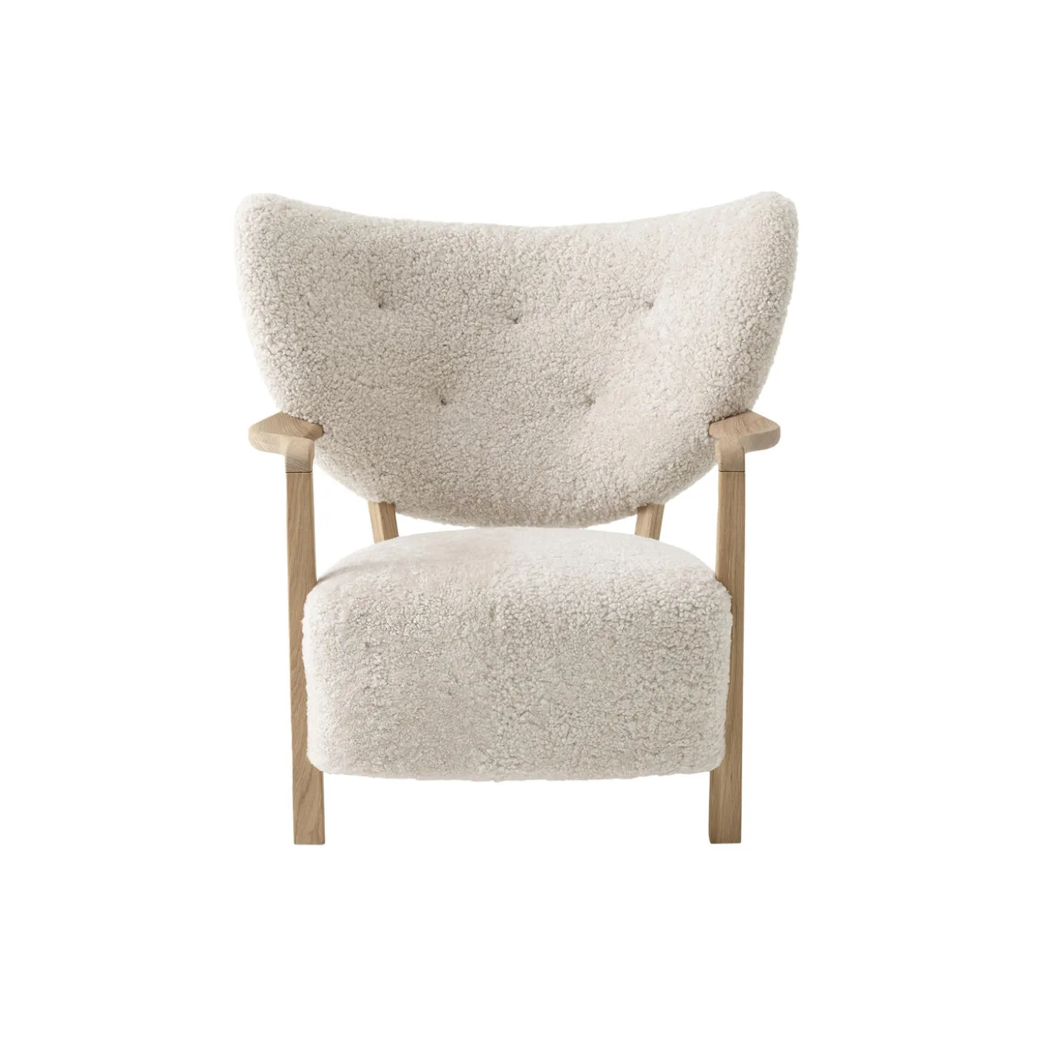 Wulff ATD2 Lounge Chair and ATD3 Pouf, sheepskin moonlight/oiled oak