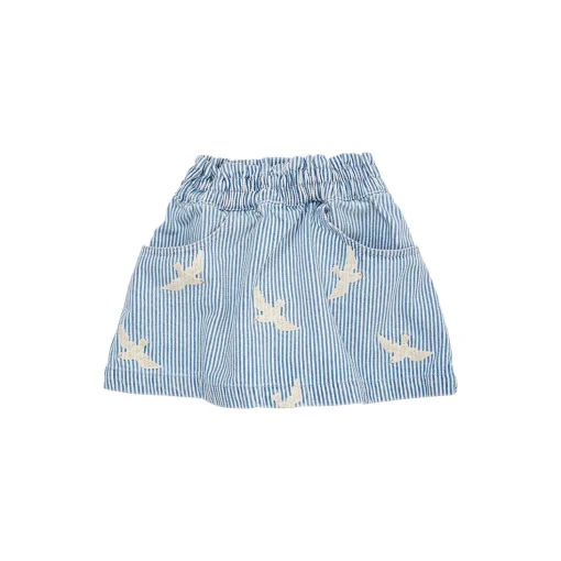 Y/D Twill Skirt w. Embroirdey, denim blue stripe